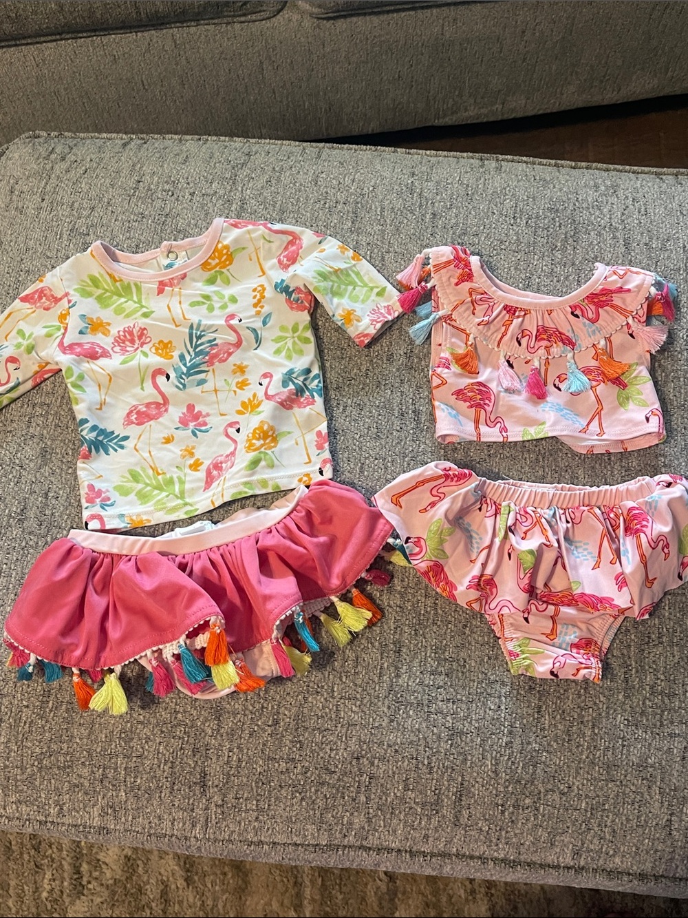 Mud Pie Girls Pink Tropical Flamingo Swim Set with Tassels